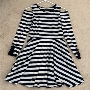 striped cold shoulder dress